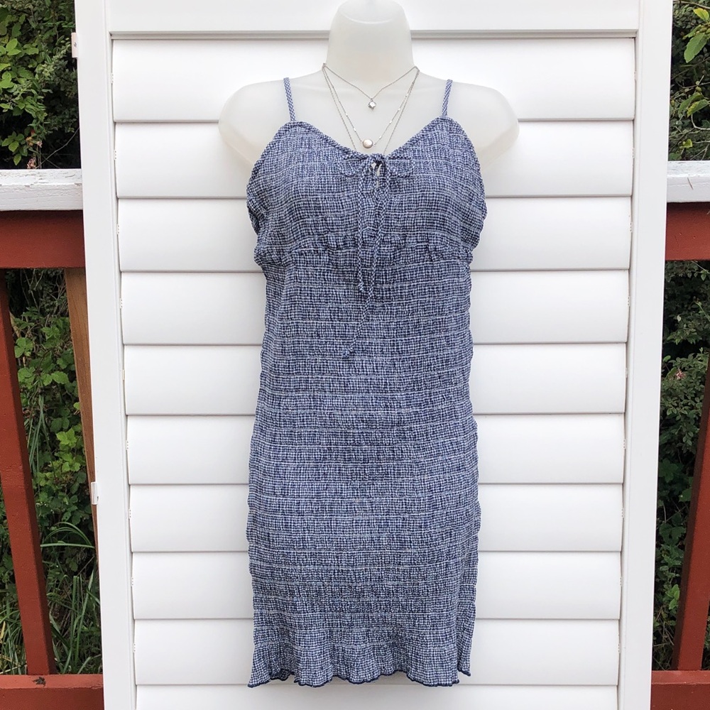 American Eagle Outfitters Navy Blue Smocked Spaghetti-Strap Midi Dress
